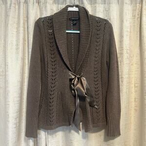 A. Giannetti Tiw Front Brown Sweater Women's Size Large Wool Rabbit Poly Blend !